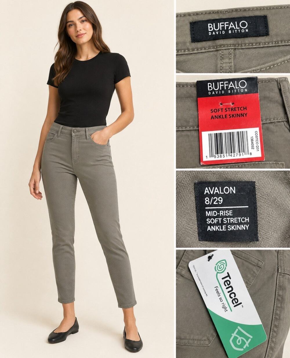 NWT Buffalo David Bitton Avalon Women's Ankle Skinny Pants Size 8 Olive Green